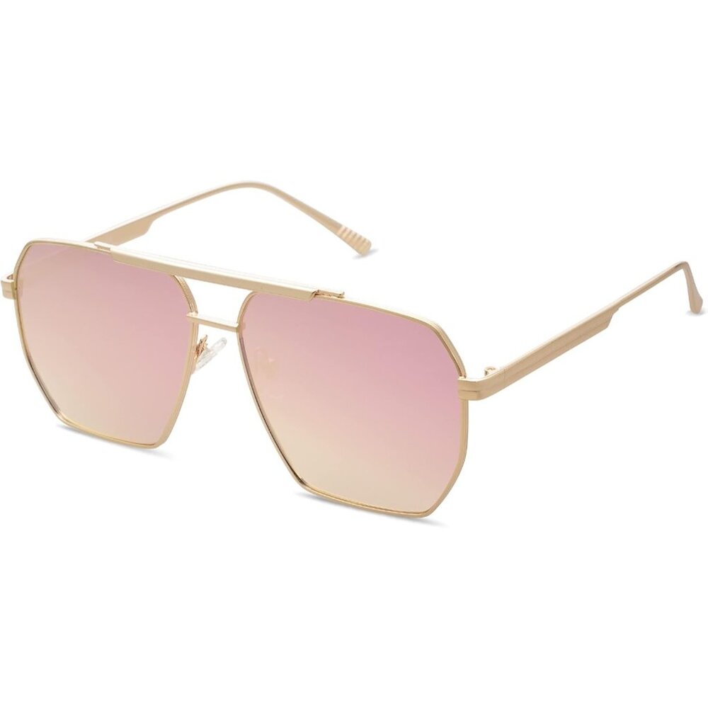 Unisex Shiny Gold Oversized Square Polarized Sunglasses for Vintage Shades
